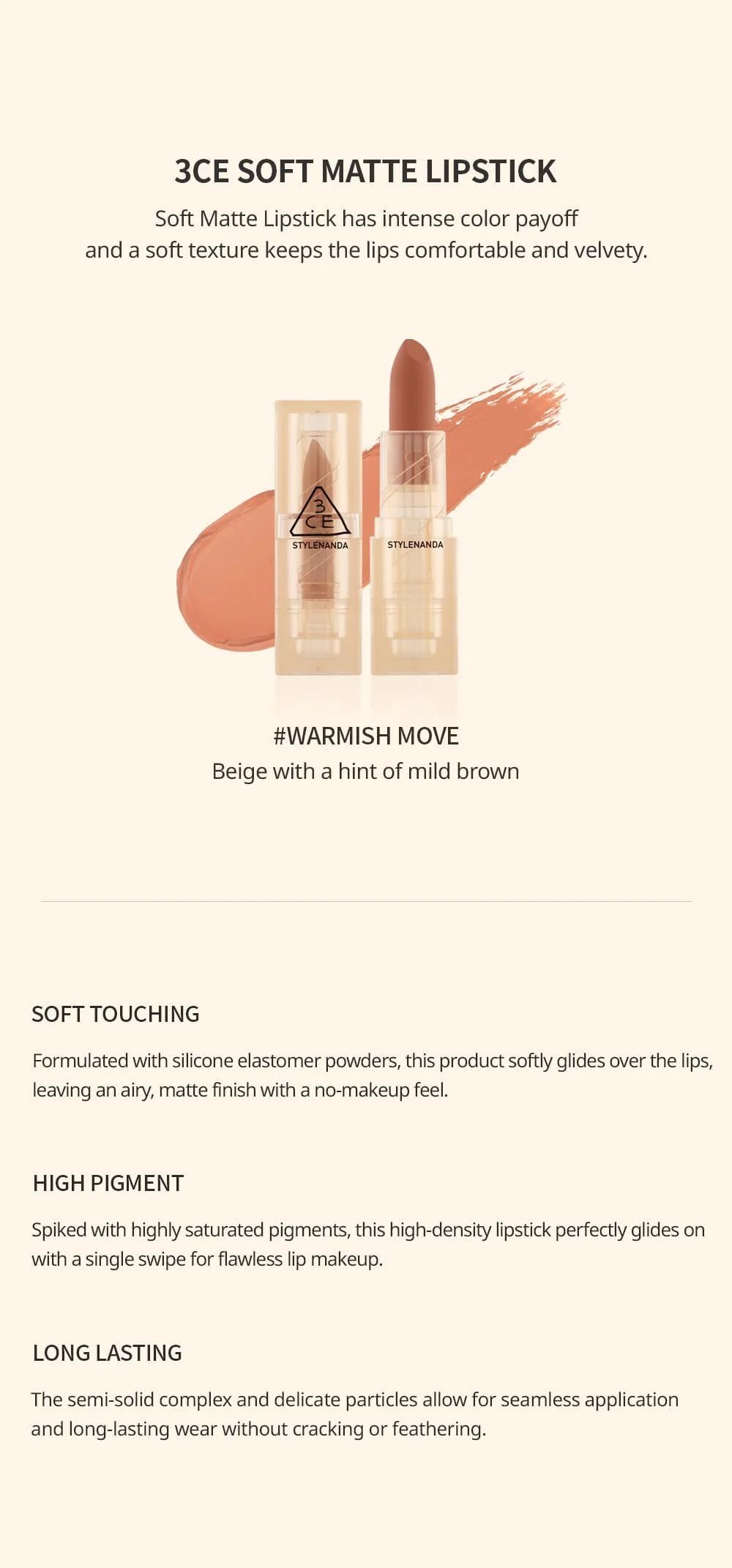 3CE SOFT MATTE LIPSTICK #WARMISH MOVE - Image 9